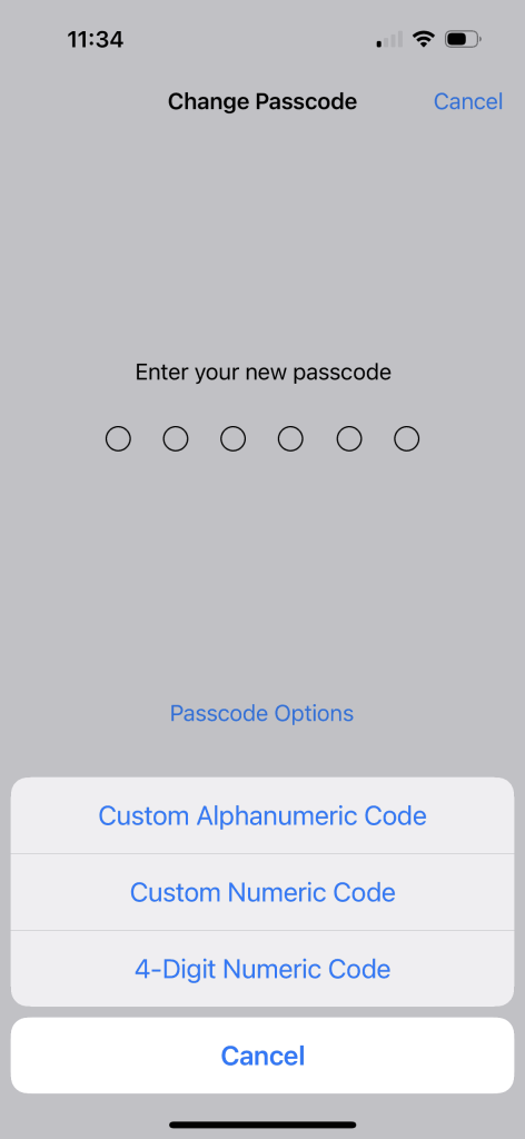 Change passcode in iPhone